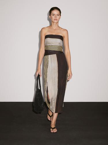 Zara Strapless dress with gathered detail - Earth - Image 0