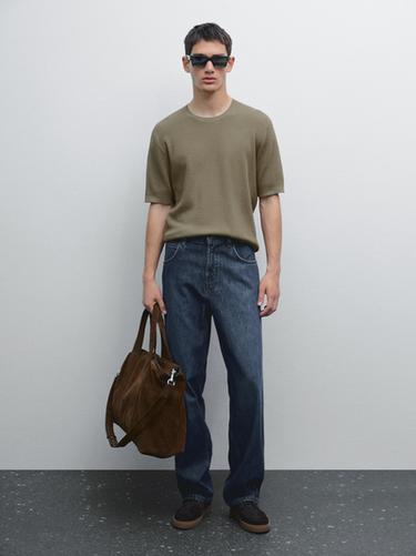 Camiseta manga corta punto estructura - Verde gris de Zara