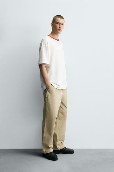 T-SHIRT COL CONTRASTÉ - Blanc de Zara - Image 3