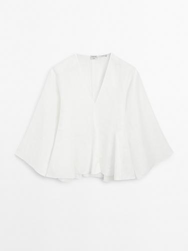 Blusa detalle godets 100% lino - STUDIO - Blanco de Zara