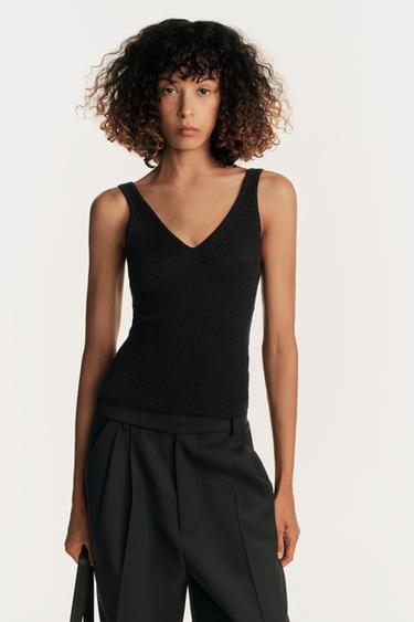 KNIT STRAPPY TOP - Black by Zara