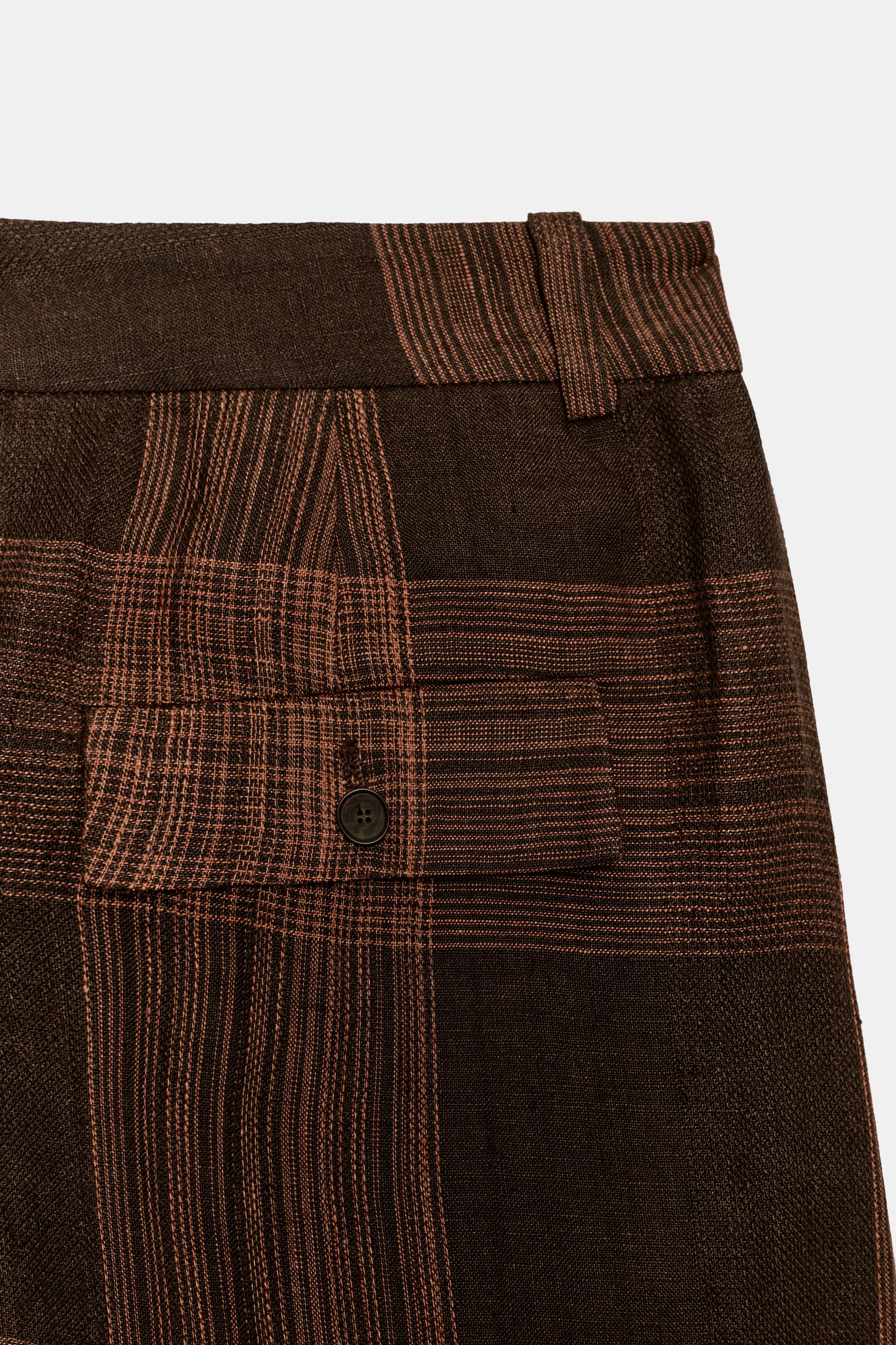 Женские брюки Zara ZW COLLECTION CHECKED LINEN TROUSERS — фото 6
