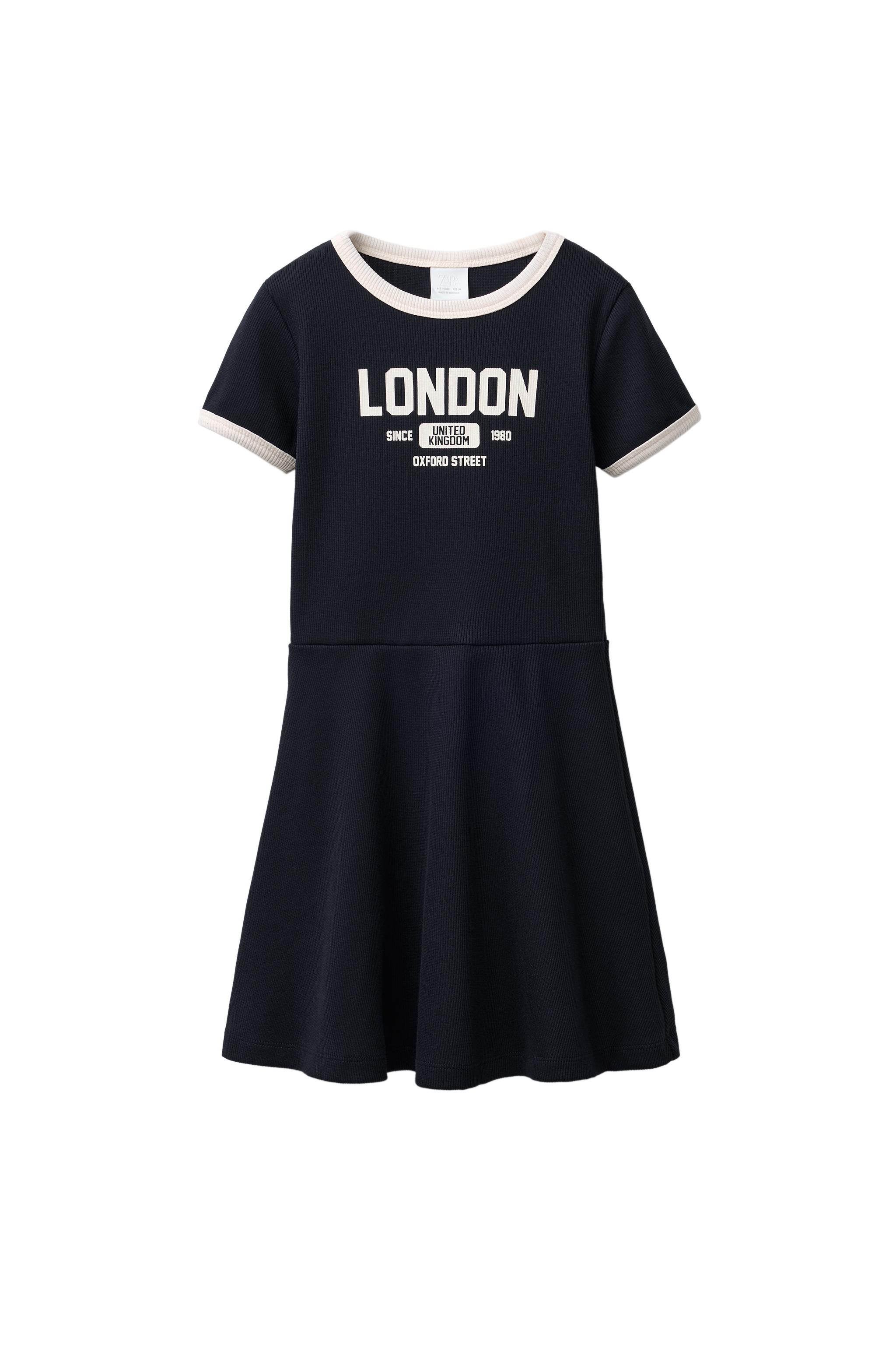 VESTIDO CANELADO COM TEXTO - Azul-marinho | ZARA Brasil