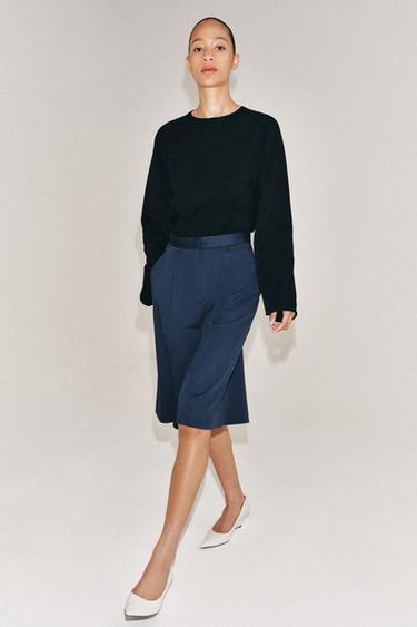 ZW COLLECTION PLEATED BERMUDA SHORTS - Navy blue by Zara