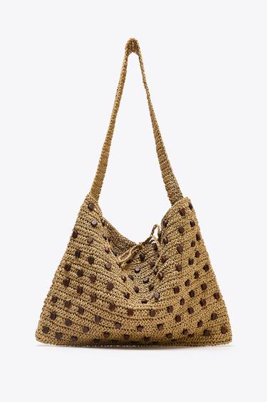 BEADED WOVEN TOTE BAG - Light beige by Zara