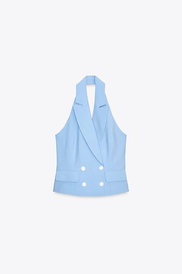 Zara HALTER CROSSOVER VEST - Sky blue