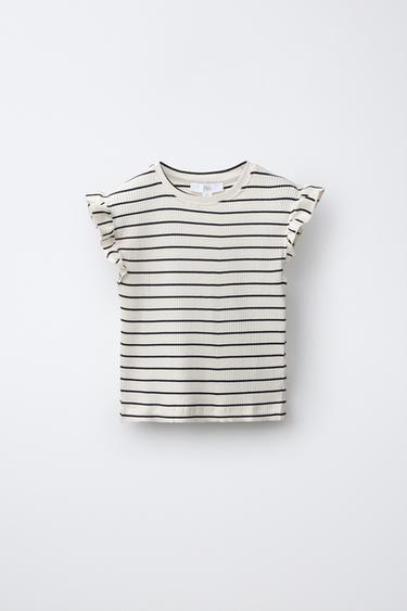 STRIPED RIBBED T-SHIRT WITH RUFFLE - Stripes by Zara - Image 0