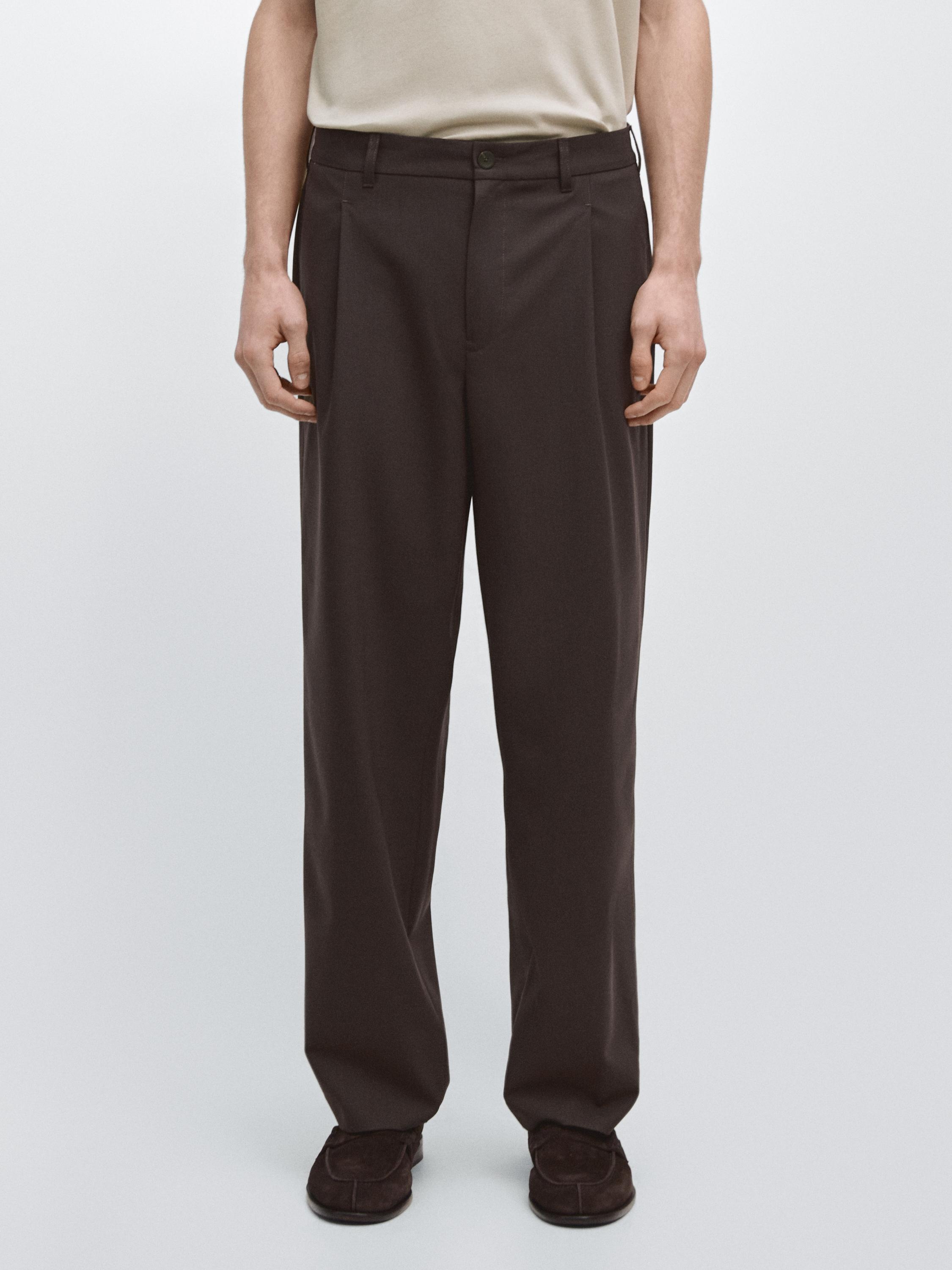 Relaxed fit wool blend trousers — Brown
