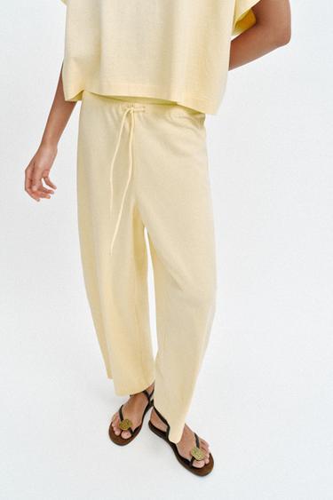 RUSTIC DRAWSTRING TROUSERS - Yellow by Zara - Image 1