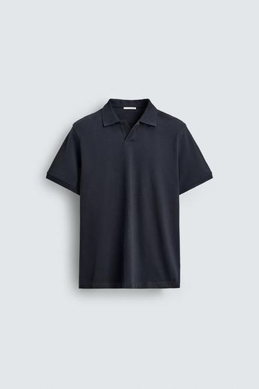Zara PIQUÉ TEXTURED POLO - Navy blue