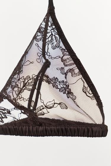 TRIANGLE BRA WITH CONTRAST LACE - Dark brown by Zara - Image 8