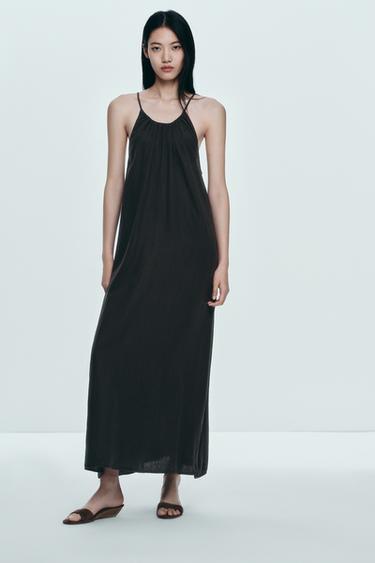 HALTERNECK DRESS WITH GATHERING - Black by Zara
