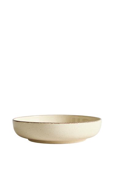 STONEWARE SOUP PLATE WITH ANTIQUE FINISH RIM - Light ecru Zara