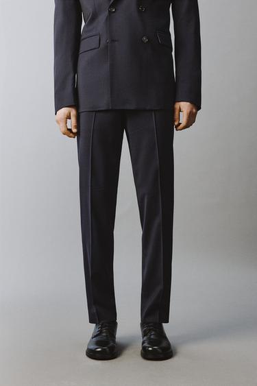 100% WOOL PINSTRIPED SUIT TROUSERS - Navy blue by Zara