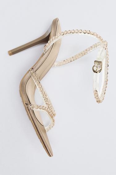 HEELED SANDALS WITH APPLIQUÉS - Taupe Grey by Zara