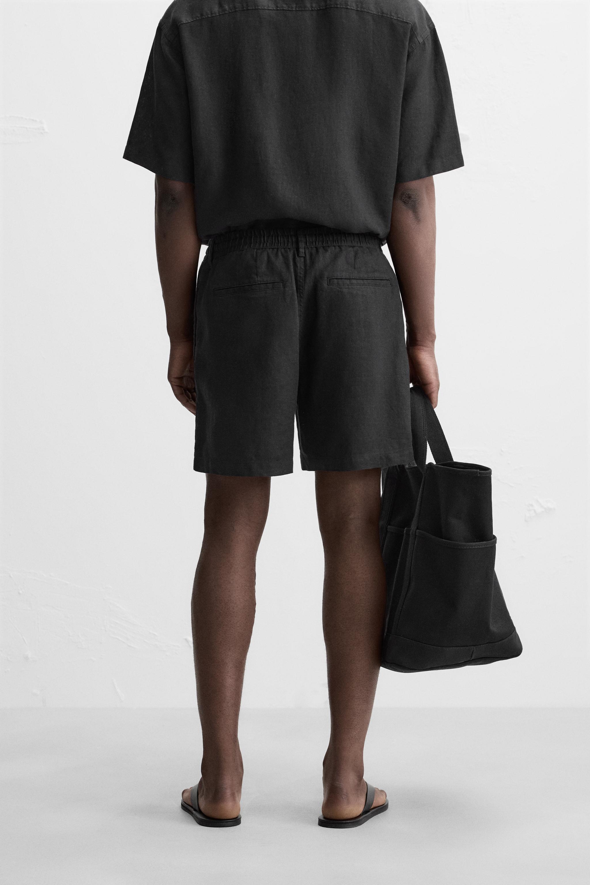 リネン100％ バミューダパンツ - ブラック | ZARA Japan / 日本
