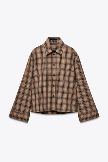 OVERSIZE CHECK SHIRT - Khaki by Zara - Image 2