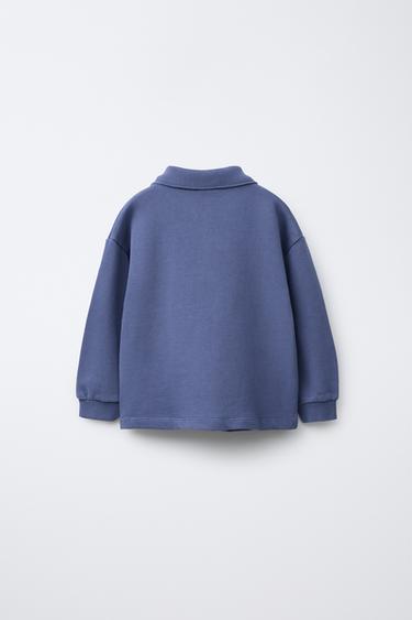 POLO SHIRT SWEATSHIRT WITH LABEL - Bluish by Zara - Image 1