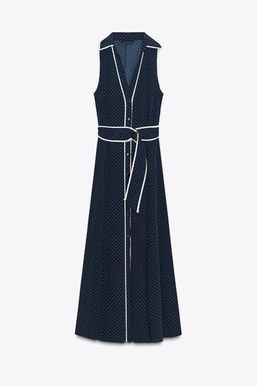 Zara POLKA DOT MIDI DRESS - Blue / White