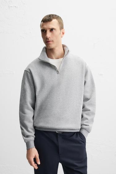Zara BASIC QUARTER ZIP SWEATSHIRT - Gray marl