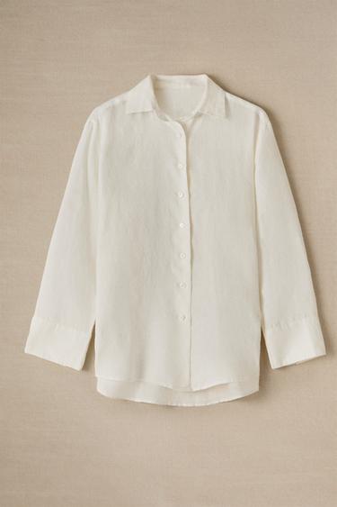 LONG SLEEVE LINEN SHIRT - Ecru by Zara - Image 4