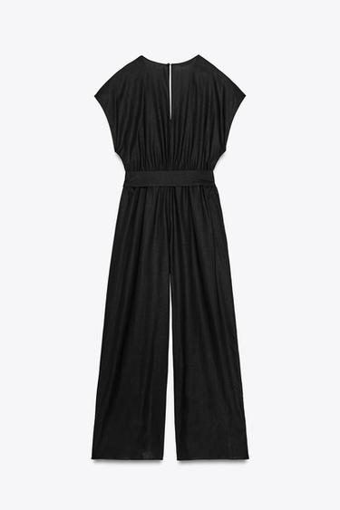 COMBINAISON LONGUE CEINTURE AVEC LIN - Noir de Zara - Image 8