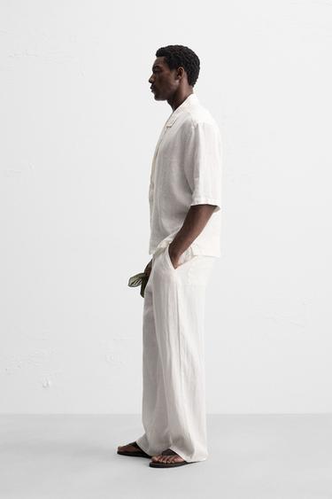 RELAXED FIT 100% LINEN TROUSERS - White by Zara - Image 3