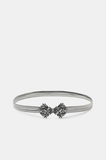 DOUBLE ELASTIC RHINESTONE BELT - Silver by Zara