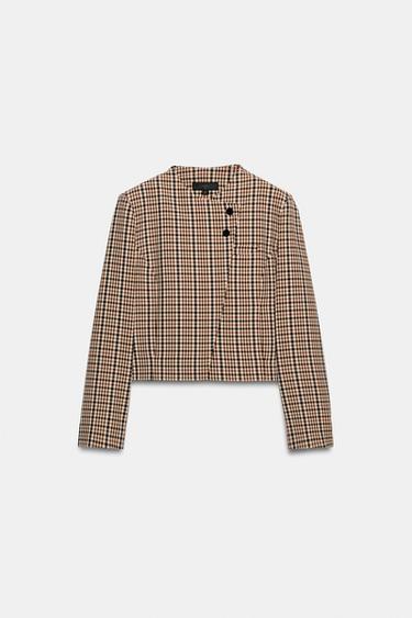DOUBLE-BREASTED CHECK BLAZER - Khaki by Zara - Image 0