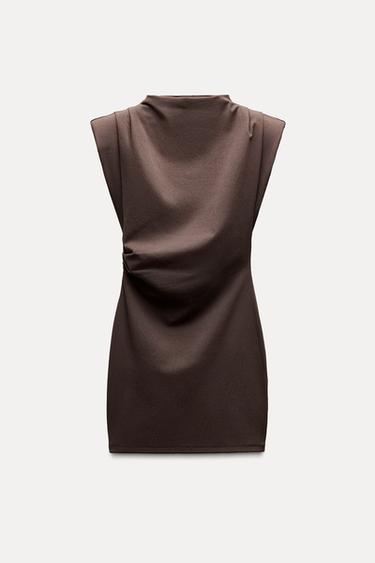 Zara SHOULDER PADS SHORT DRESS - Brown