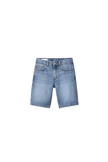 Zara STRAIGHT DENIM SHORTS - Blue