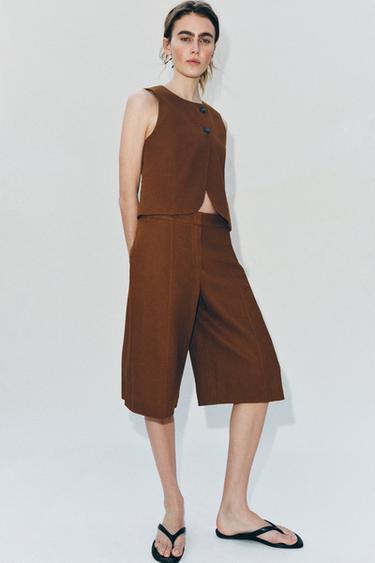 LINEN BLEND WRAP WAISTCOAT - Toffee by Zara