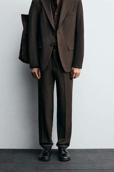 Zara COMFORT SUIT PANTS - Brown