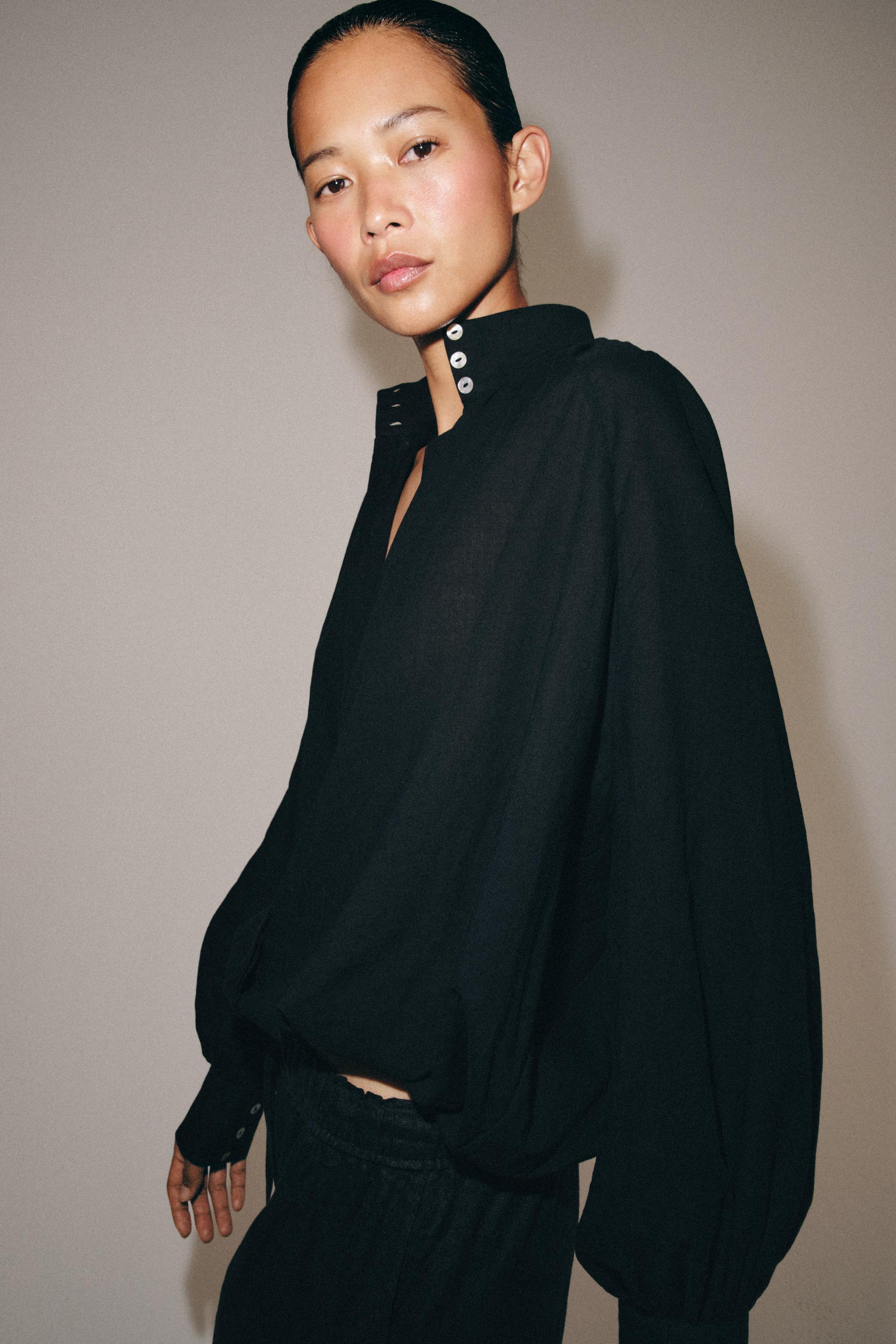 ZW COLLECTION HIGH NECK SHIRT — Black