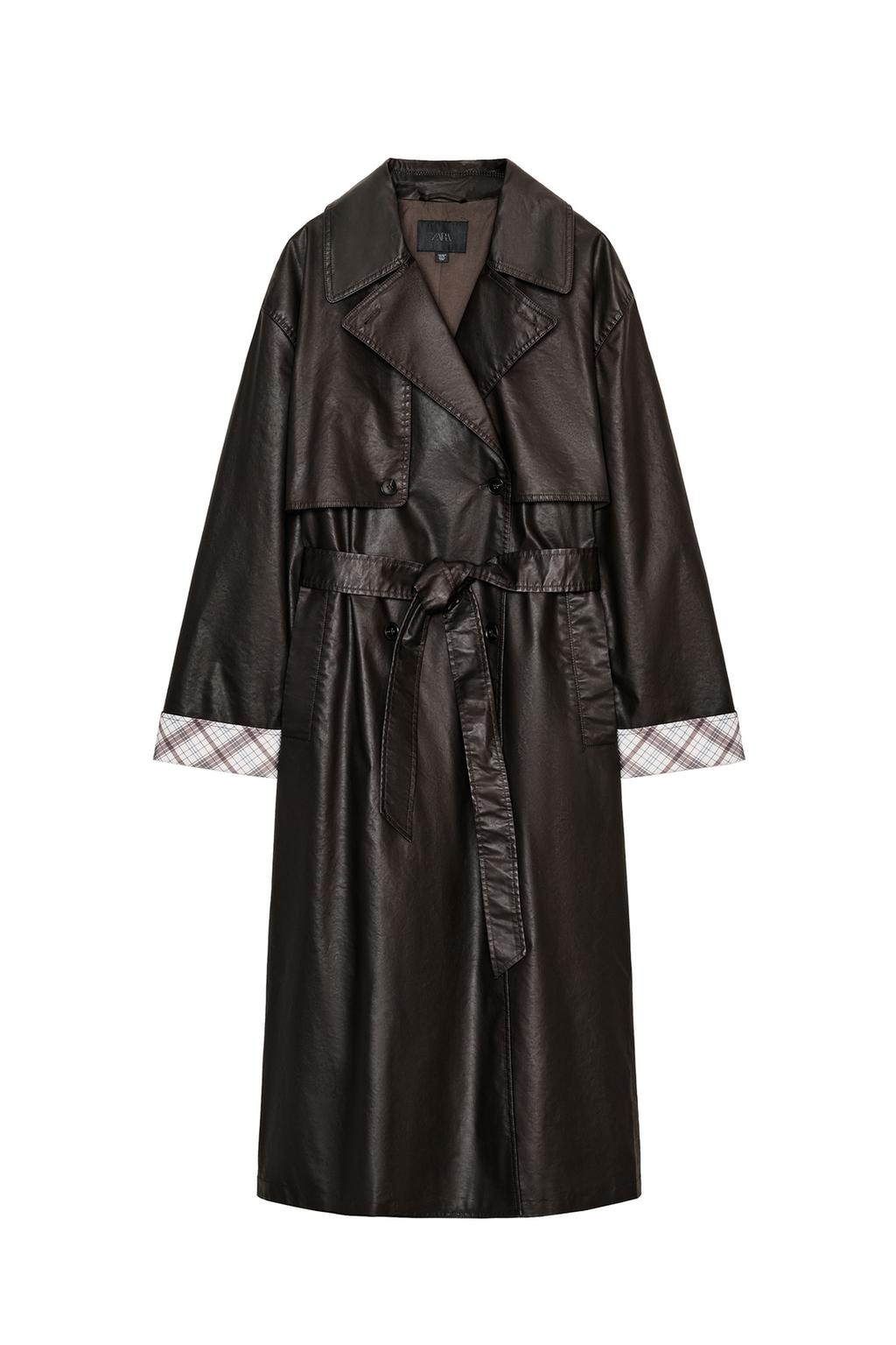 LONG WAXED PLAID TRENCH COAT - image 3