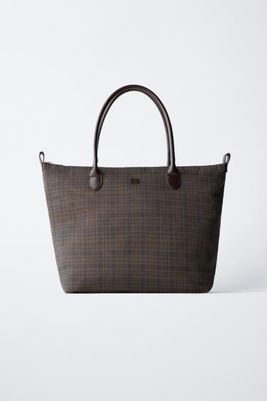 CHECK TOTE BAG - Brown by Zara - Image 0