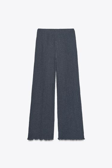 TEXTURED STRAIGHT-LEG TROUSERS - Blue / Grey by Zara