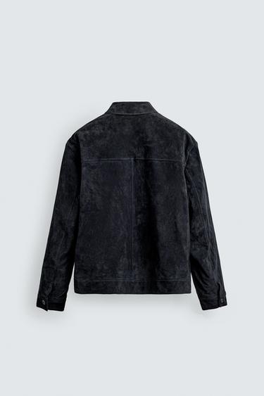 REGULAR FIT SUEDE LEATHER JACKET - Navy blue by Zara - Image 8
