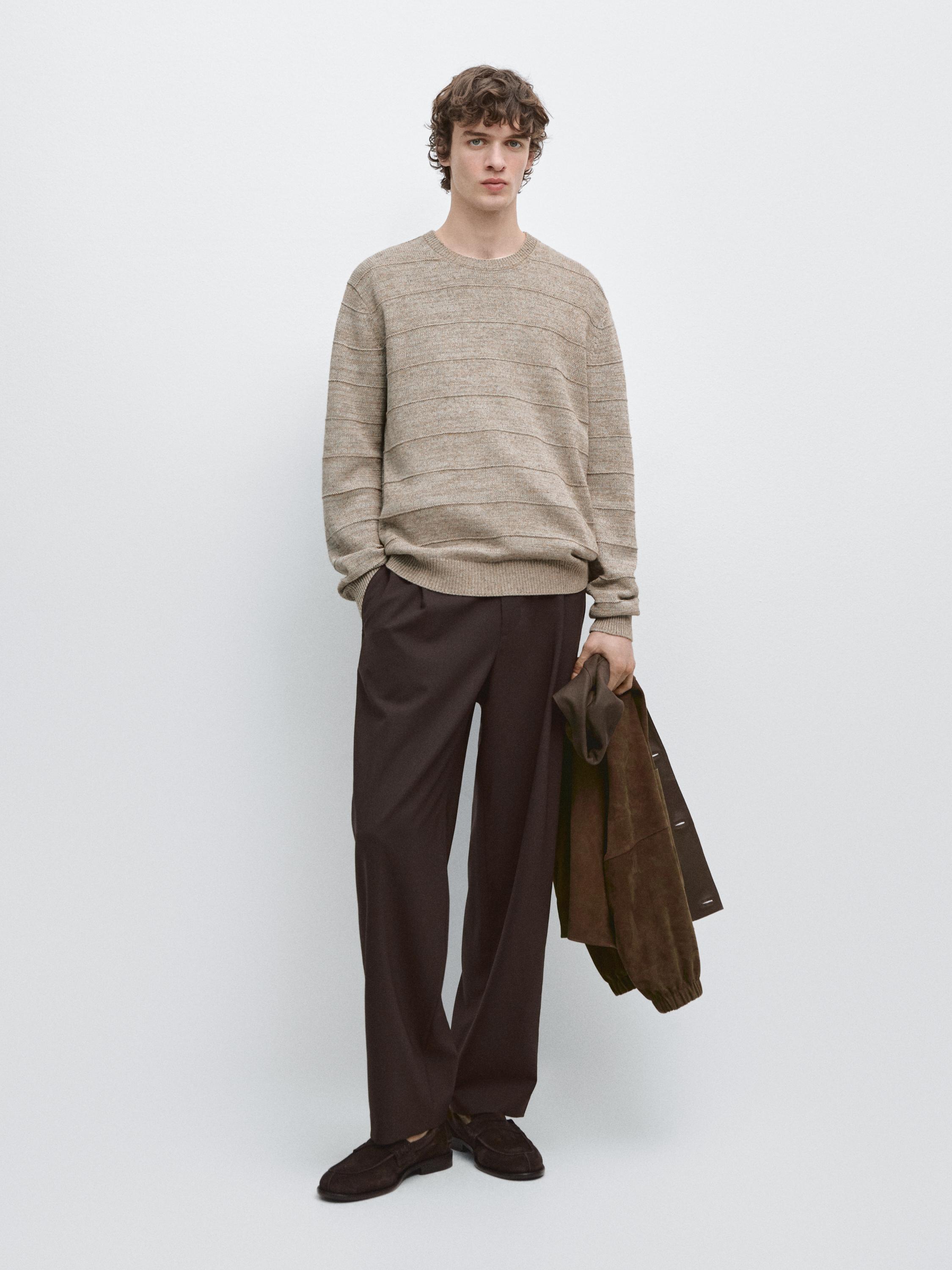 Pull maille rayures col rond
