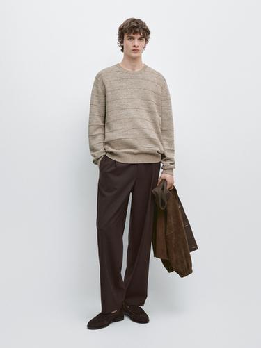 Jersey punto rayas cuello redondo - Visón de Zara - Imagen 0