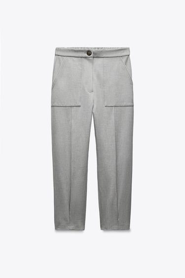 CARROT FIT PLEATED ANKLE-GRAZER TROUSERS - Grey marl by Zara - Image 4