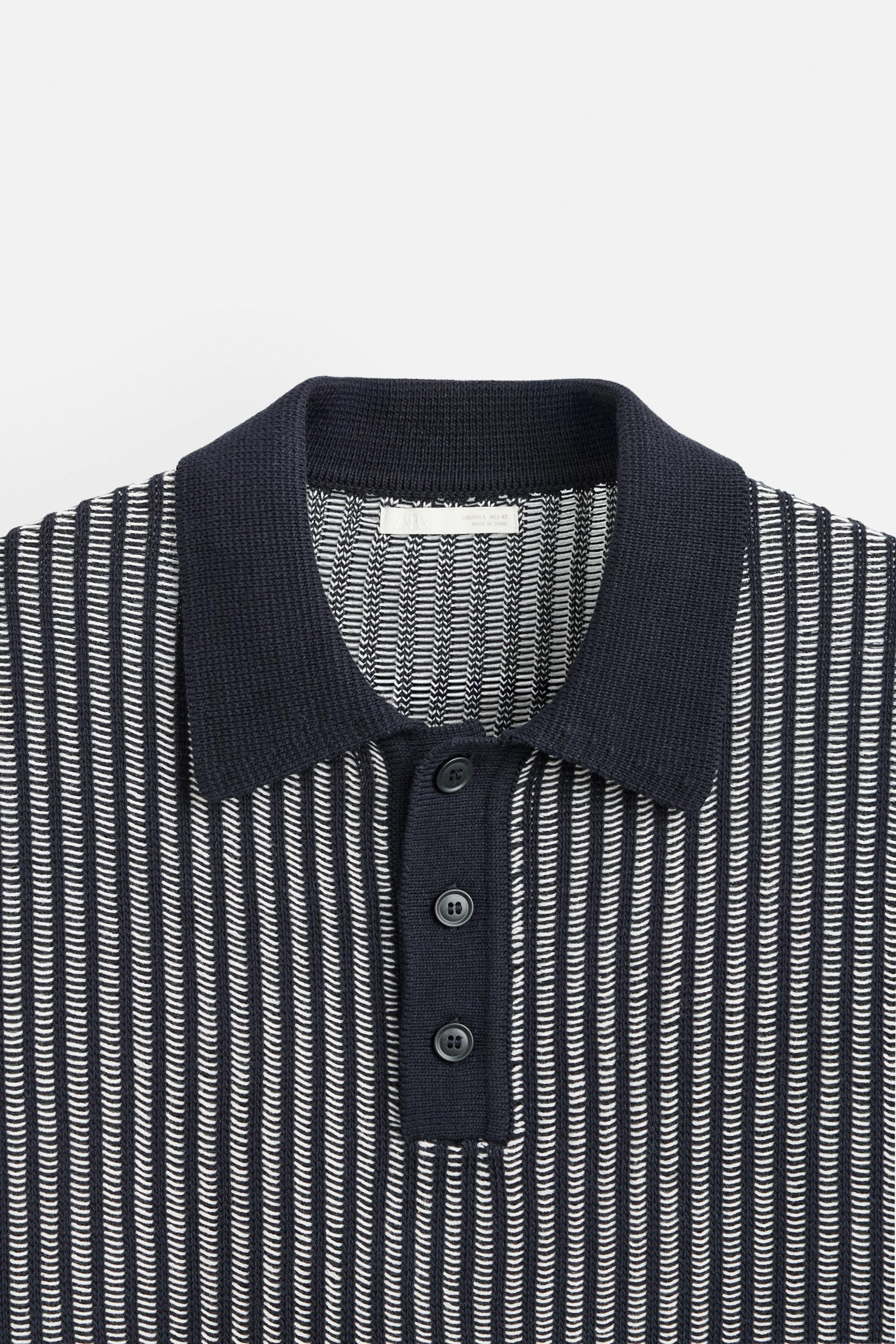 コントラストリブニットポロシャツ - ネイビーブルー | ZARA