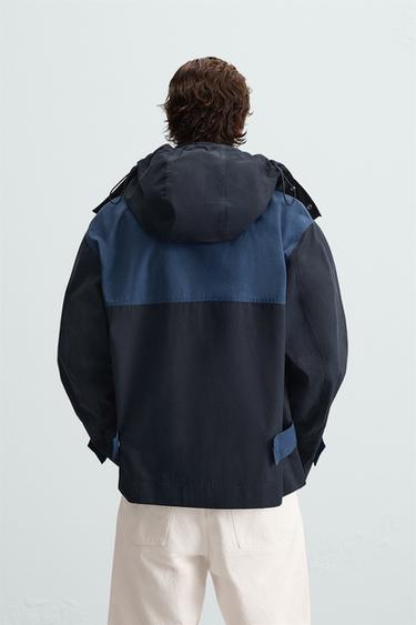 PARKA COLOR BLOCK CAPUCHA - Marino de Zara