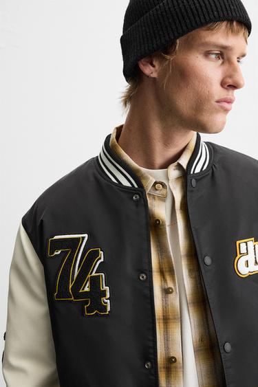 VESTE AVEC PIÈCES EN MATIÈRES VARIÉES - Blanc / Noir de Zara