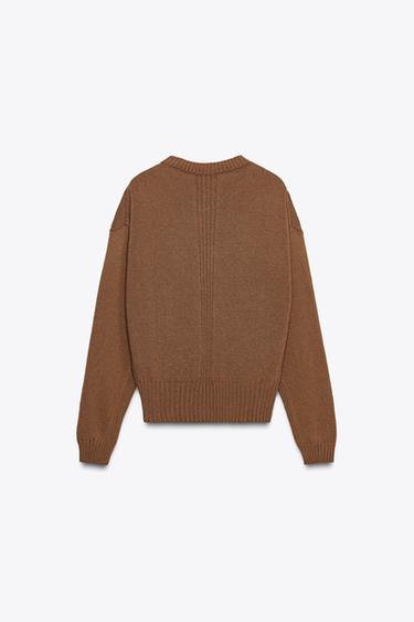 PULL EN MAILLE COL EN V - Marron de Zara - Image 5