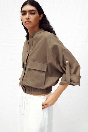 VESTE MANCHES LARGES EN LIN - Marron clair de Zara - Image 1