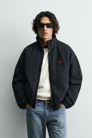 EMBROIDERED STRIPED DENIM JACKET - Blue by Zara