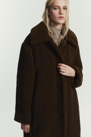 FAUX SHEARLING COAT - Dark brown by Zara