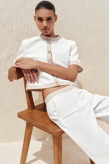 CONTRAST SHORT SLEEVE BLAZER - Oyster-white by Zara - Image 5