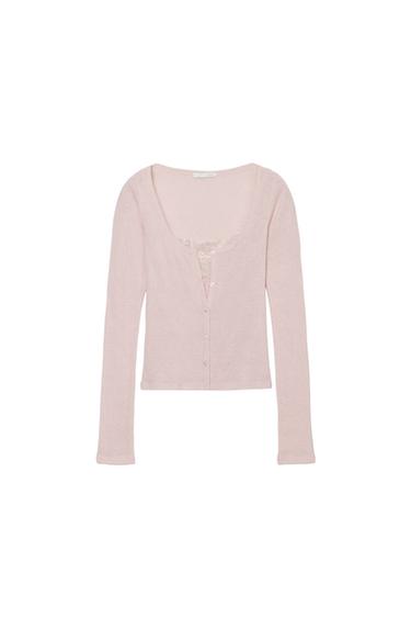 Zara COMBINATION LACE TOP JACKET - Pink marl